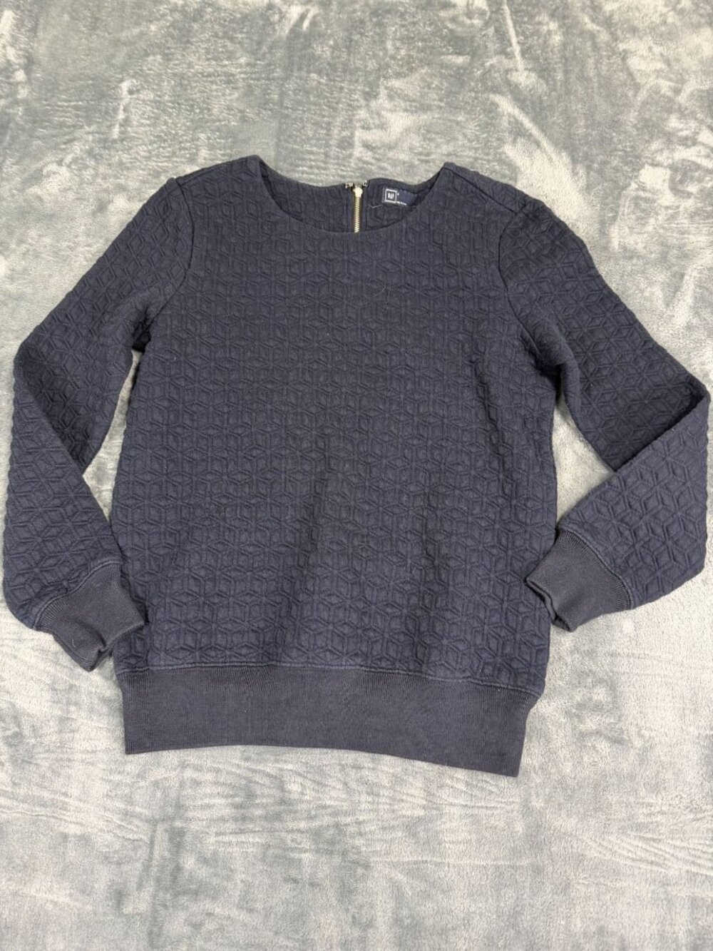 Gap Womens Navy Geometric Quilted Back Zip Sweatshirt S